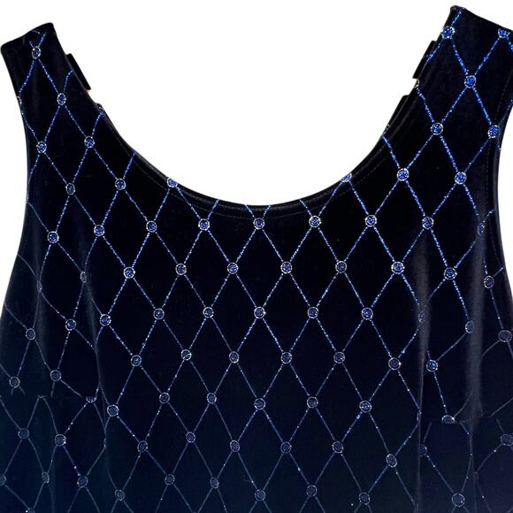 Vintage Onyx 2 Piece Dress Open Blazer Black Velvet Rhinestone Metallic Size 16 - Picture 5 of 10